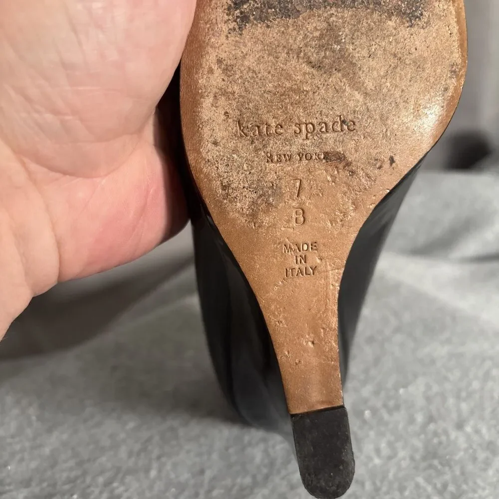 Kate Spade Platform Wedge Heels Black Size 7B Made In Italy Patent‎ Leather